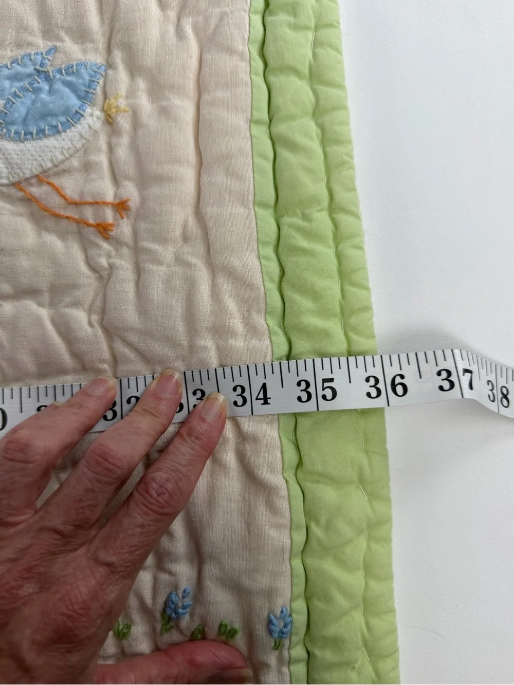 36 X 50 Vintage Pottery Barn Baby Quilt Blanket with  Embroidered Design